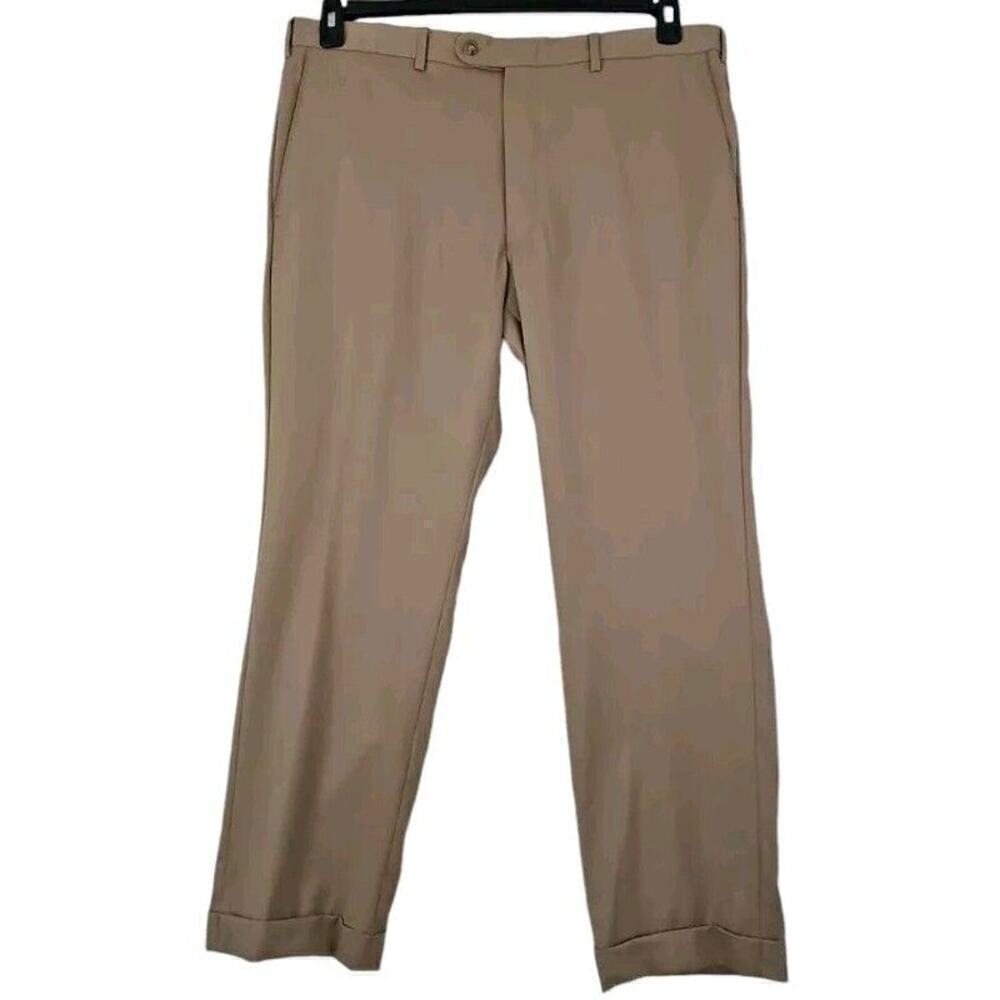 JB Britches Dress Pants Torino Men's 38×29 Cuffed Worsted Wool Flat Front Khaki.